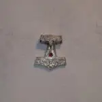 Viking's hammer silver necklace pendant with ruby