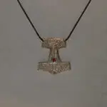 Viking's hammer silver necklace pendant with ruby