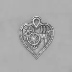 Heart gear silver pendant
