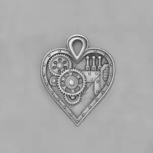 Heart gear silver pendant