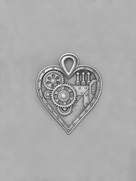 Heart gear silver pendant