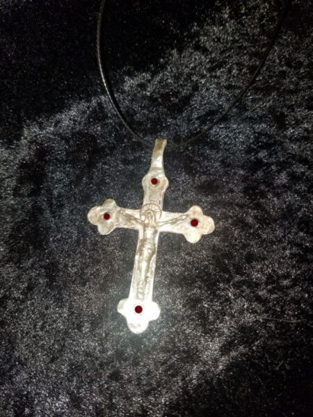 custom silver cross & ruby