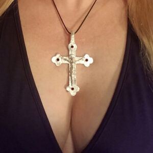 silver cross with ruby