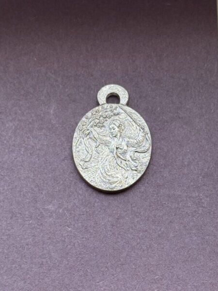 Intricate silver pendant with design geisha with swords