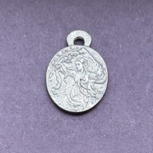 Silver pendant with intricate design geisha with swords