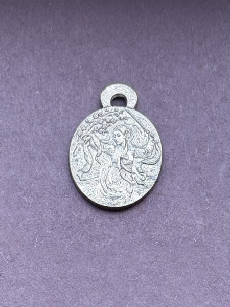 Silver pendant with intricate design geisha with swords