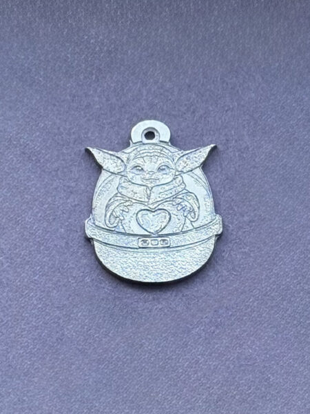 Silver pendant Grogu inspired pendant of a cute child character