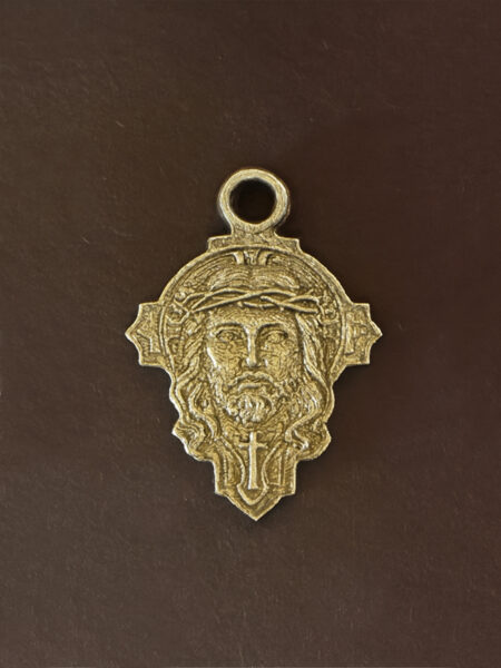 Silver Jesus medallion cross pendant