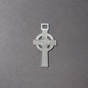 Silver ornated cross Celtic knot